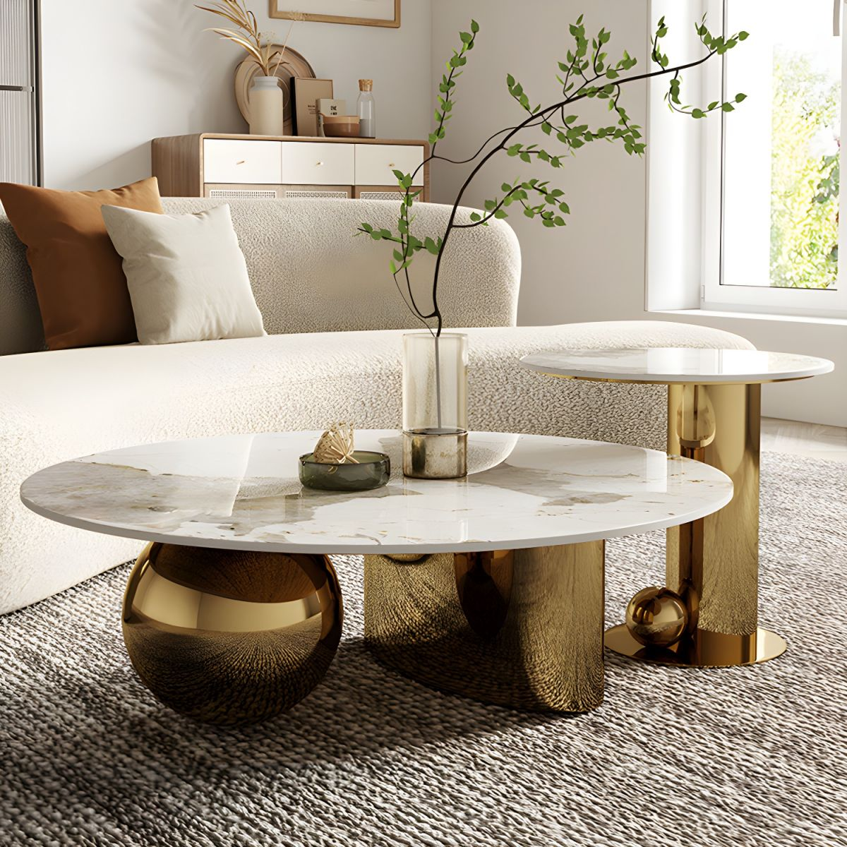 Modanio DueNest Coffee Table with PVD Finish & Marble Top