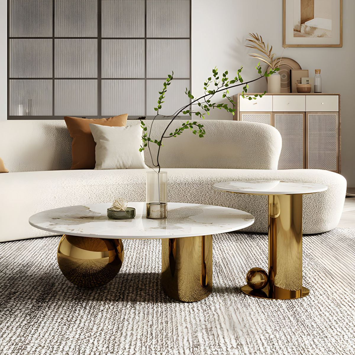Modanio DueNest Coffee Table with PVD Finish & Marble Top