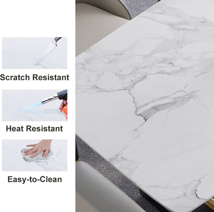 Modanio Modern X-Shape Base Dining Table With Marble Top And 6 Chairs