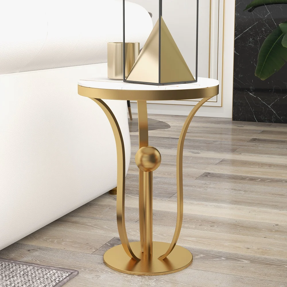 Modanio Gold Round End Table Modern Side Table with Stream-Lined Stainless Steel Pedestal