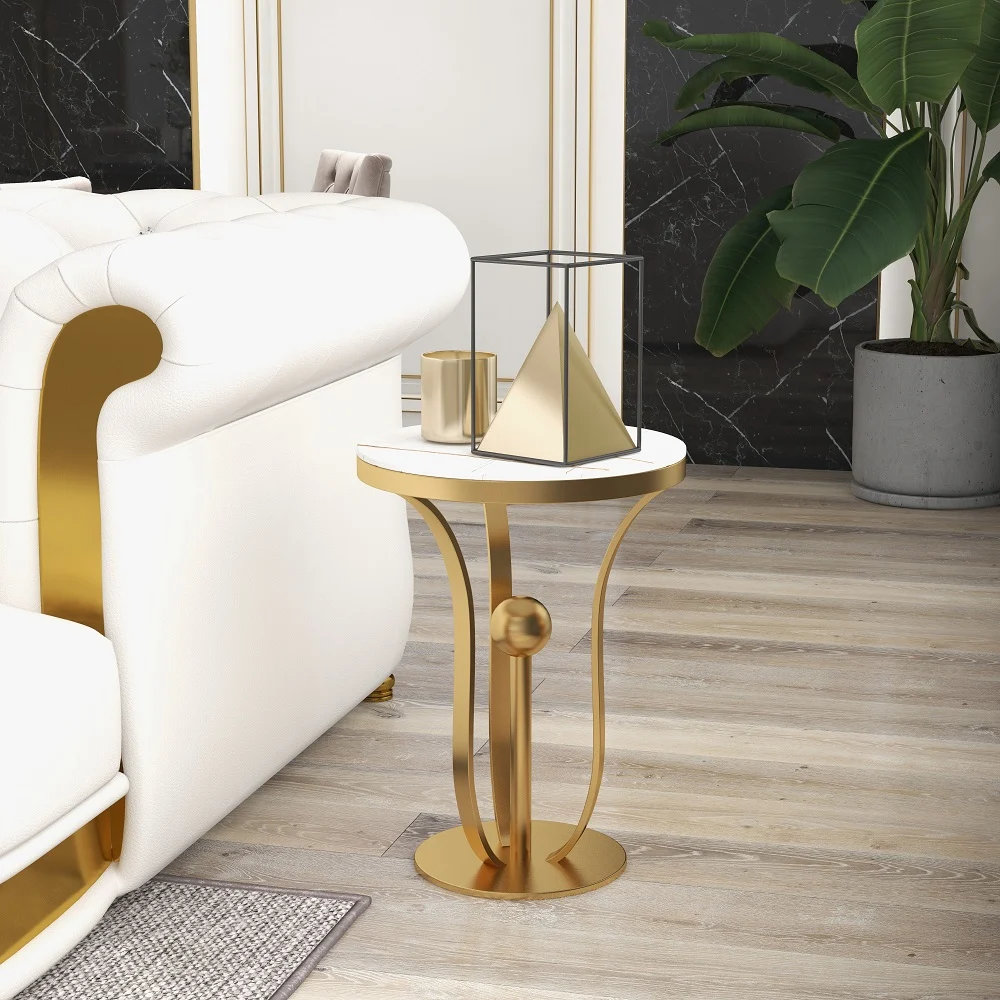 Modanio Gold Round End Table Modern Side Table with Stream-Lined Stainless Steel Pedestal