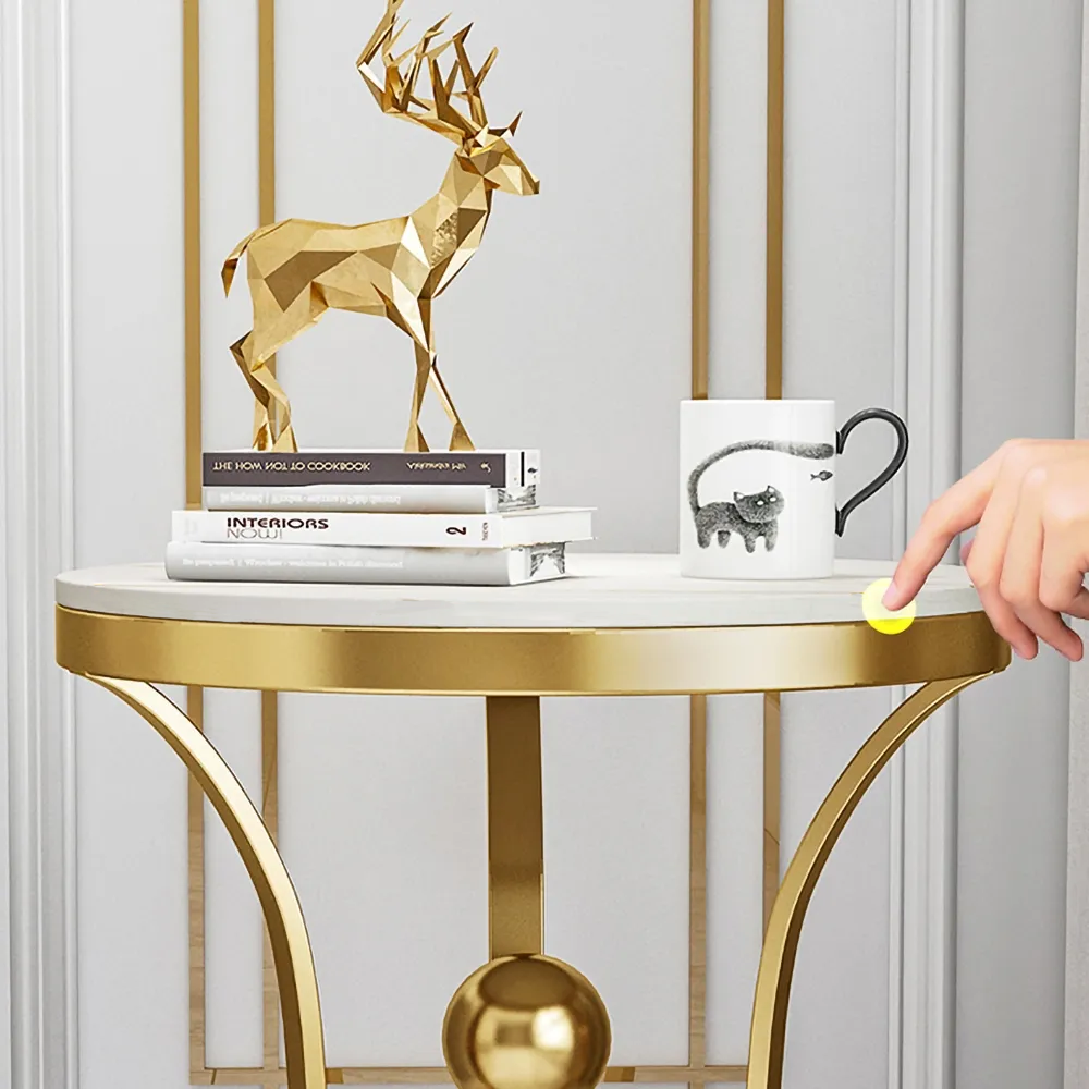 Modanio Gold Round End Table Modern Side Table with Stream-Lined Stainless Steel Pedestal