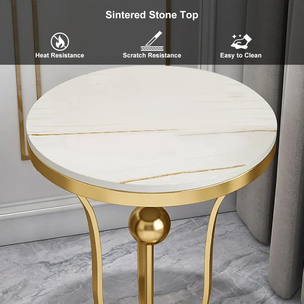 Modanio Gold Round End Table Modern Side Table with Stream-Lined Stainless Steel Pedestal