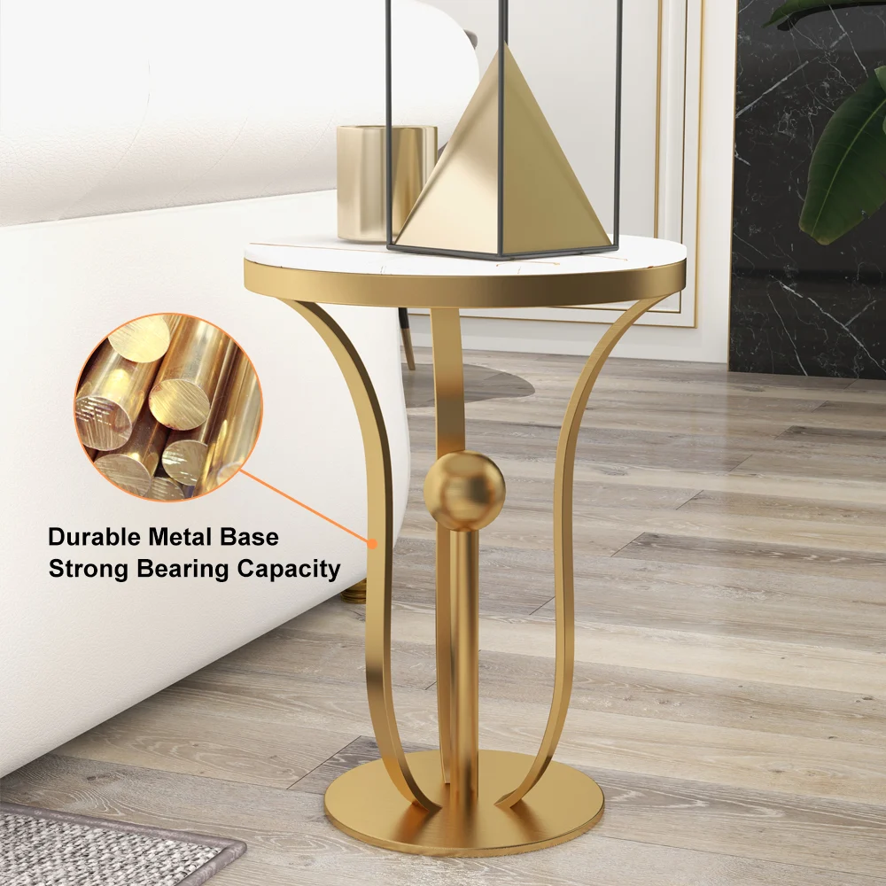 Modanio Gold Round End Table Modern Side Table with Stream-Lined Stainless Steel Pedestal