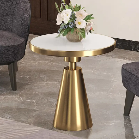 Modanio Nova Nest Side Table With Gold Finish And Marble Top