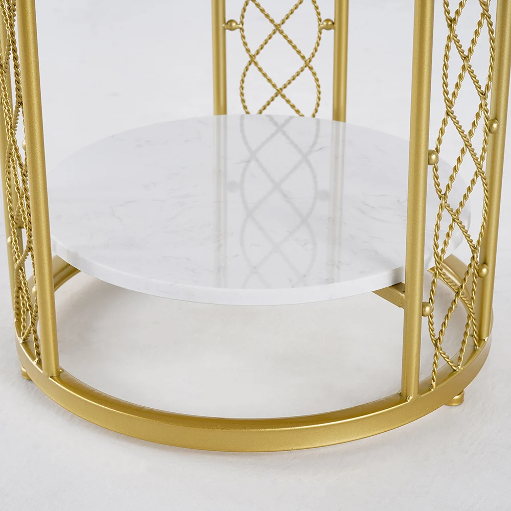 Modanio Modern 2-Tier Marble End Table with Gold Finish | Elegant Storage Side Table