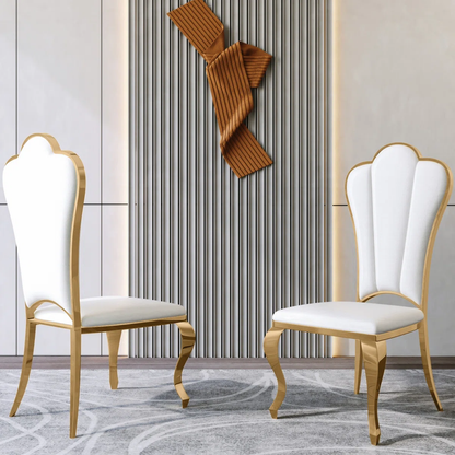 Modanio Luxury Upholstered Dining Chair with Shell Back | Gold & Silver Stainless Steel Legs | Set Of 2