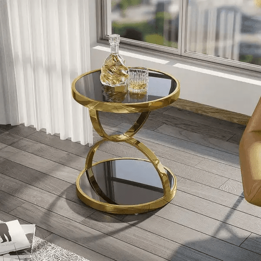 Modanio Handmade Damru Style Side Table With Gold Finish And Glasses