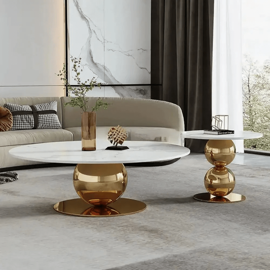 Modanio Radius Round Coffee Table with Gold Finish and Marble Top