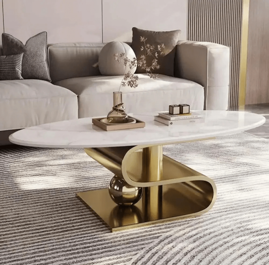 Modanio Vertex Centre Table with Gold Finish and Marble Top