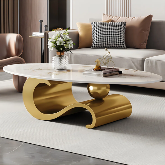 Modanio Nova Oval Coffee Table with PVD Gold Finish And Marble Top