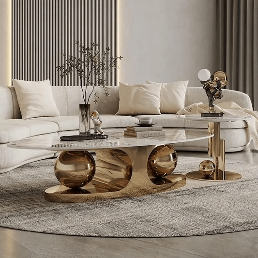 Modanio Celestial Balls Coffee Table With Gold Finish and Marble Top