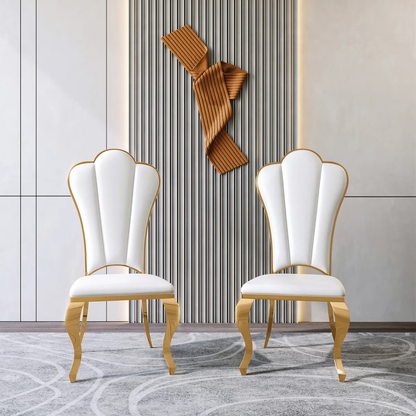 Modanio Luxury Upholstered Dining Chair with Shell Back | Gold & Silver Stainless Steel Legs | Set Of 2