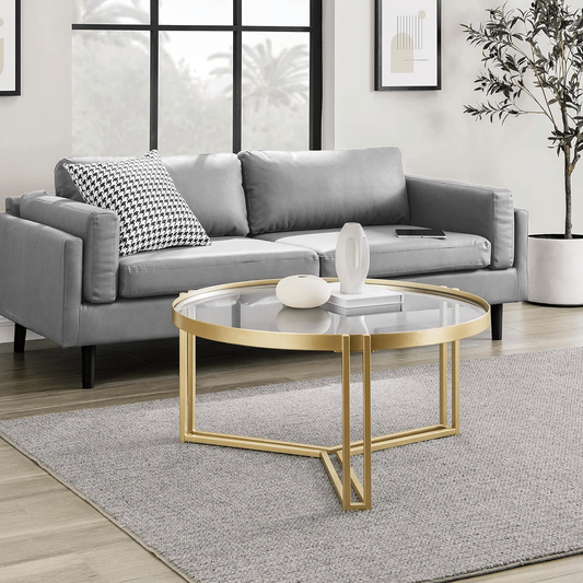 Modanio Tea Table For Living Room With Gold Finish and Glass Top