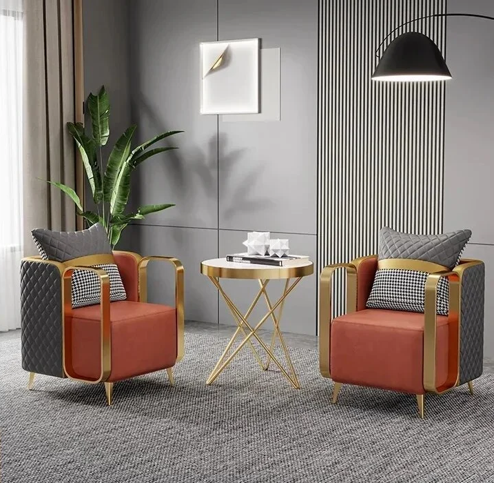 Modanio 1 Modern Luxury Single Seater Arm Chair with Golden Stainless Steel Frame