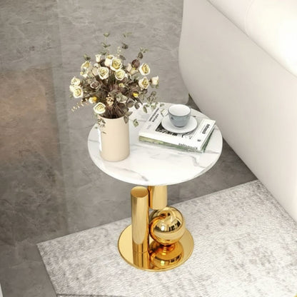 Modanio Round Black Side Table, Modern Style End Table Marble Nightstand SS Frame for Small Space Living Room Bedroom