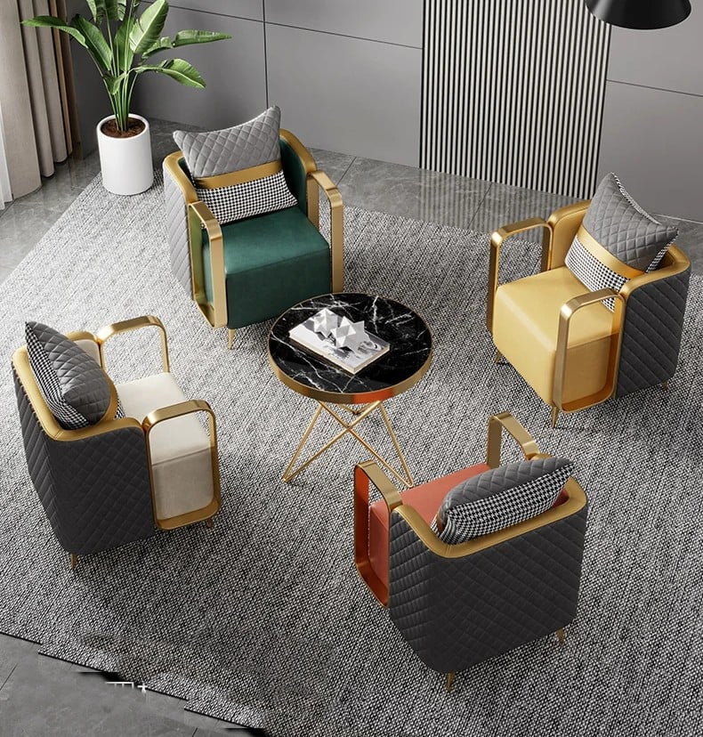 Modanio 1 Modern Luxury Single Seater Arm Chair with Golden Stainless Steel Frame