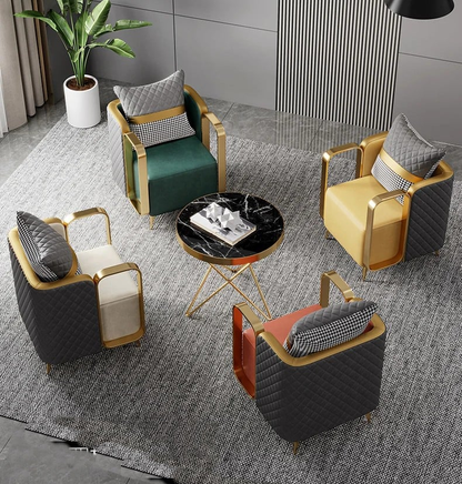 Modanio 1 Modern Luxury Single Seater Arm Chair with Golden Stainless Steel Frame