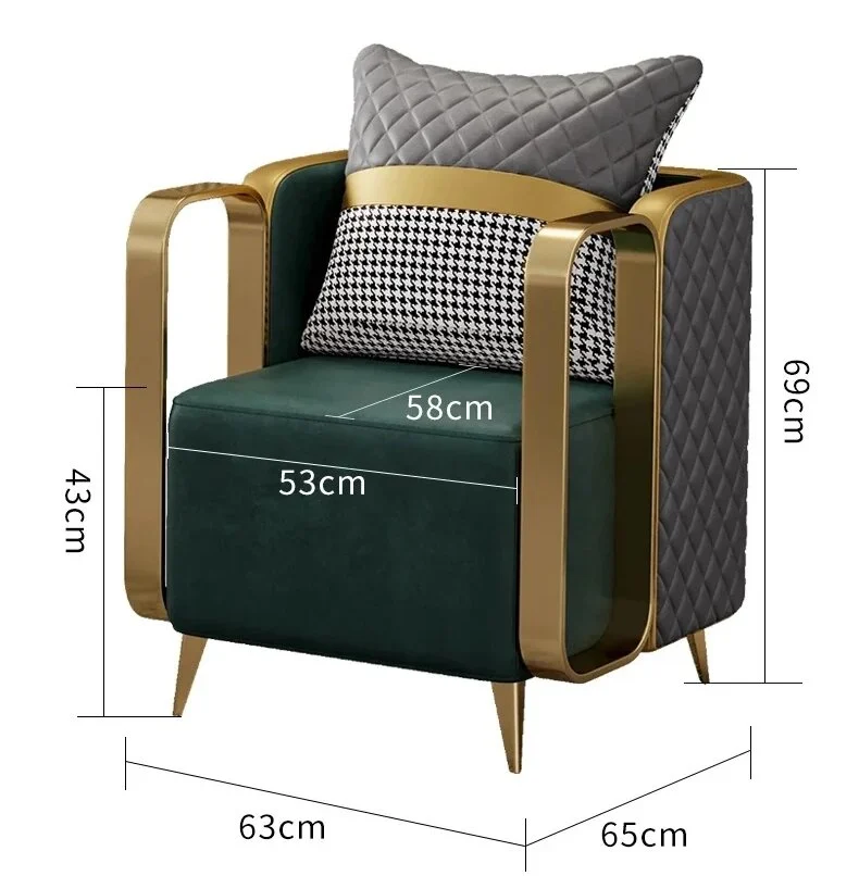 Modanio 1 Modern Luxury Single Seater Arm Chair with Golden Stainless Steel Frame