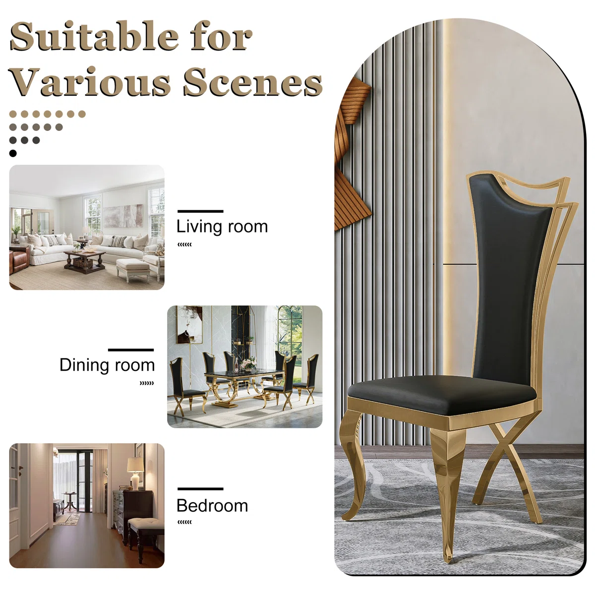 Modanio Solid Back Side Dining Chair with Upholstered Seat | Modern Glam Design | Set of 2