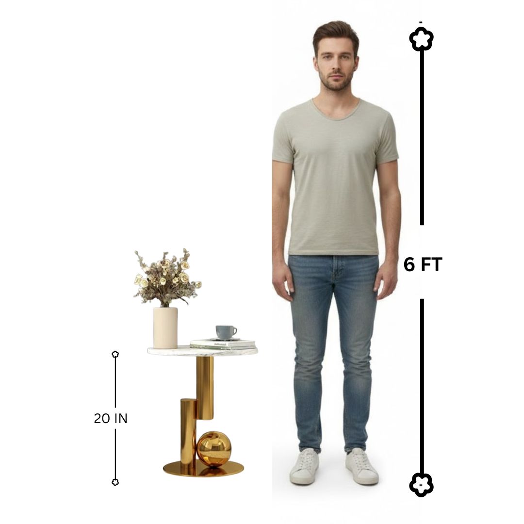 Modanio Round Black Side Table, Modern Style End Table Marble Nightstand SS Frame for Small Space Living Room Bedroom