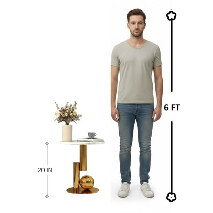 Modanio Round Black Side Table, Modern Style End Table Marble Nightstand SS Frame for Small Space Living Room Bedroom