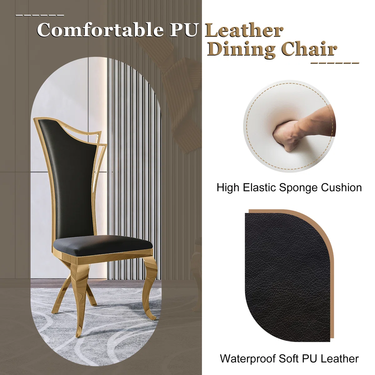 Modanio Solid Back Side Dining Chair with Upholstered Seat | Modern Glam Design | Set of 2