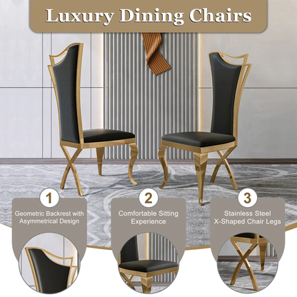 Modanio Solid Back Side Dining Chair with Upholstered Seat | Modern Glam Design | Set of 2