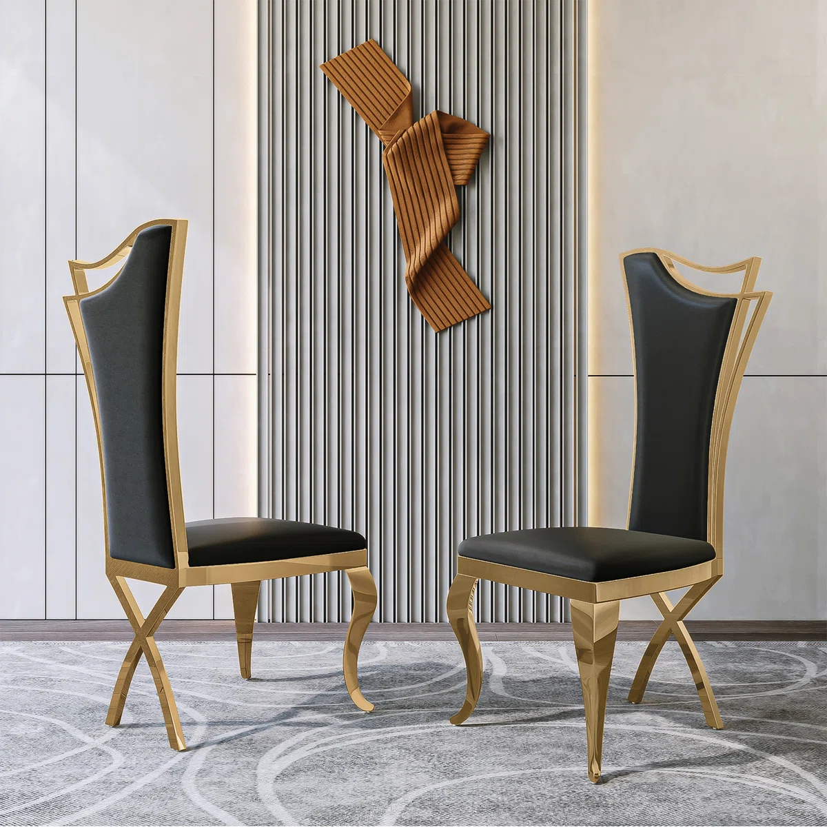 Modanio Solid Back Side Dining Chair with Upholstered Seat | Modern Glam Design | Set of 2