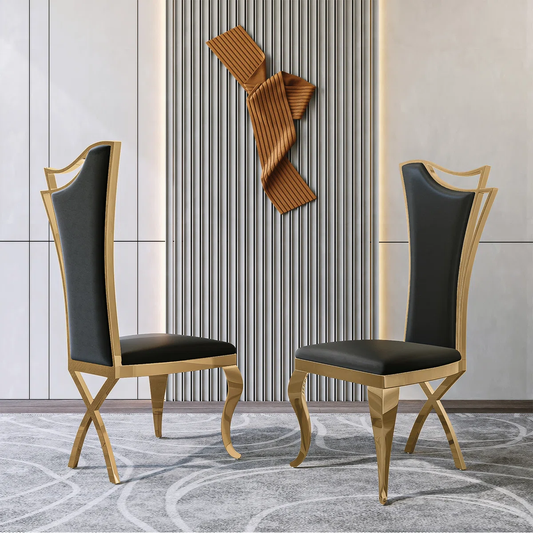 Modanio Solid Back Side Dining Chair with Upholstered Seat | Modern Glam Design | Set of 2