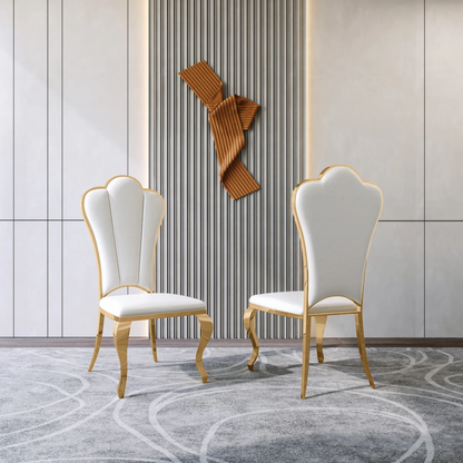 Modanio Luxury Upholstered Dining Chair with Shell Back | Gold & Silver Stainless Steel Legs | Set Of 2