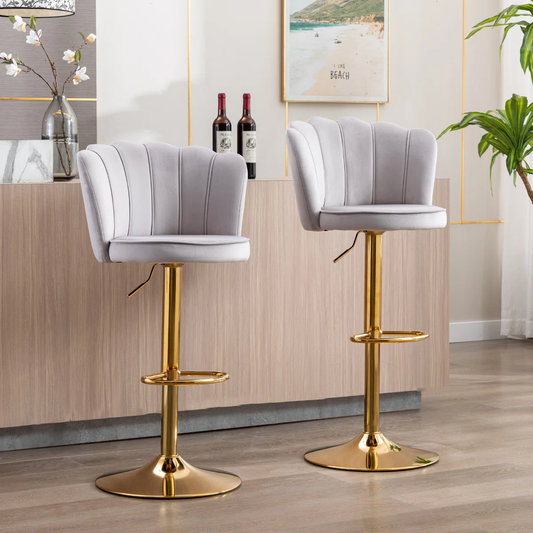 Modanio Adjustable Velvet Bar Chair | 360° Swivel Counter Height Bar Stool