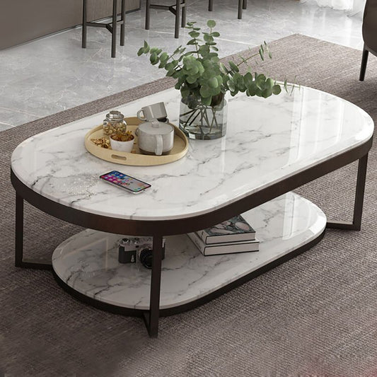 Modanio 2-Tier Metal Black Capsule Coffee Table with Marble Top