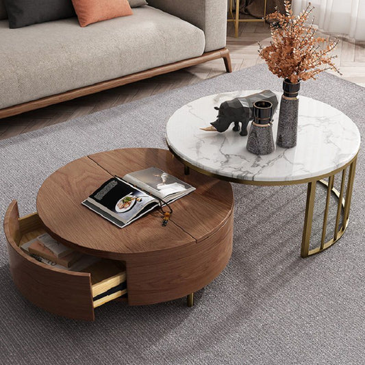 Modanio Wooden Center Table For Living Room With Gold Finish and Marble Top