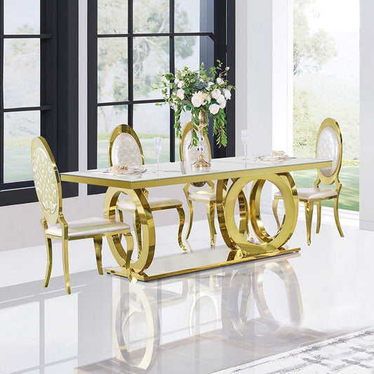 Modanio Nova Ring Dining Table with Marble Top & 6 Chairs