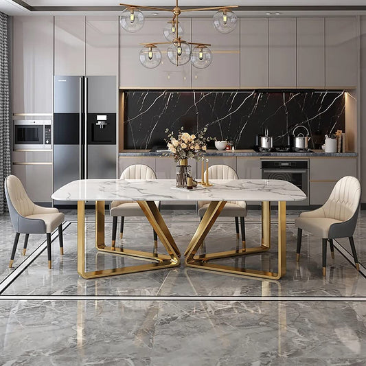 Modanio Arcus Luxury Dining Table with Nano Marble Top & 6 Chairs | PVD Finish