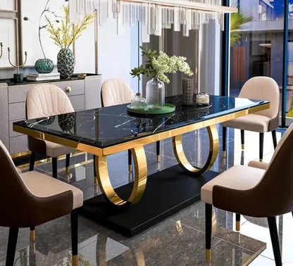 Modanio Prime Arc Dining Table with Marble Top & 6 Chairs | PVD Finish