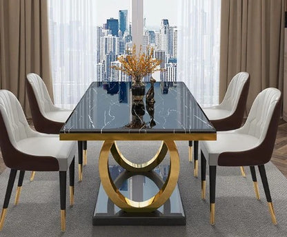 Modanio Prime Arc Dining Table with Marble Top & 6 Chairs | PVD Finish