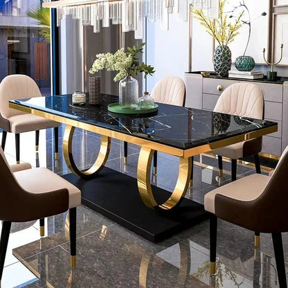 Modanio Prime Arc Dining Table with Marble Top & 6 Chairs | PVD Finish