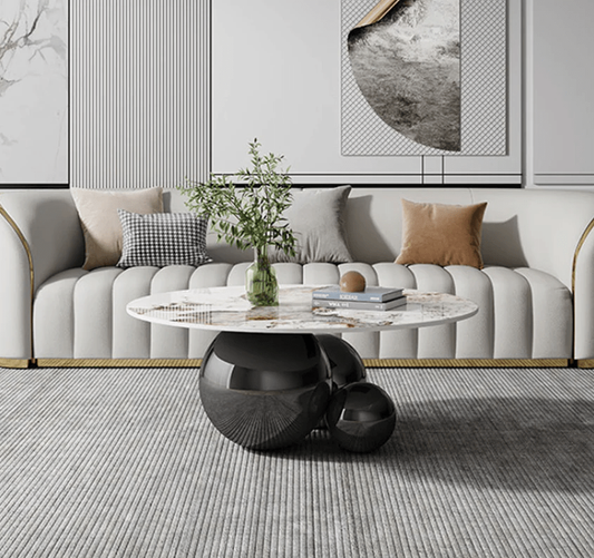 Modanio Circa Round Coffee Table with Black Finish and Marble Top