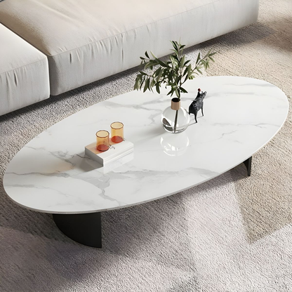 Modanio Modern Oval Marble Coffee Table – Luxury Marble Top Coffee Table with Metal Frame for Living Room & Hall