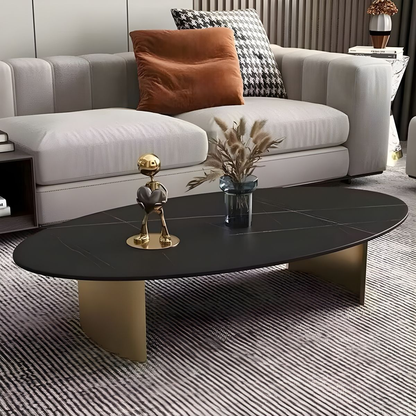 Modanio Modern Oval Marble Coffee Table – Luxury Marble Top Coffee Table with Metal Frame for Living Room & Hall