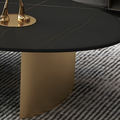 Modanio Modern Oval Marble Coffee Table – Luxury Marble Top Coffee Table with Metal Frame for Living Room & Hall