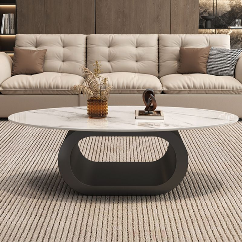 Modanio Oval Coffee Table with Marble Top – Modern Powder-Coated Metal Centre Table