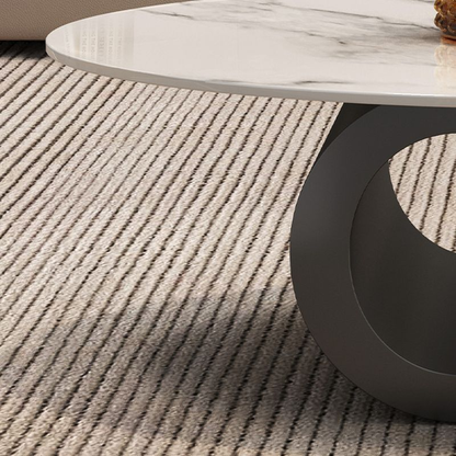 Modanio Oval Coffee Table with Marble Top – Modern Powder-Coated Metal Centre Table