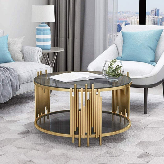 Modanio Nebula Nest Round Coffee Table With Glass Top and Gold Finish