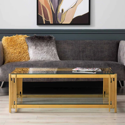 Modanio Rectangular Nebula Nest Center Table With Glass Top and  Gold Finish