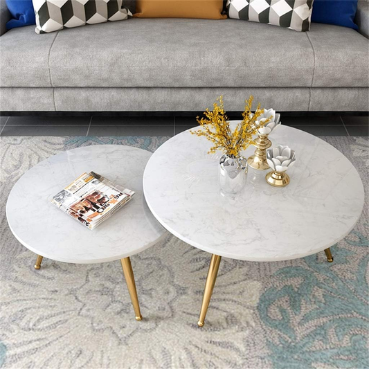 Modanio Round Coffee Table With Gold Finish and Marble Top