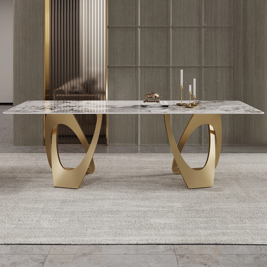 Modanio Modern Marble Top Dining Table with Gold Stainless Steel Base