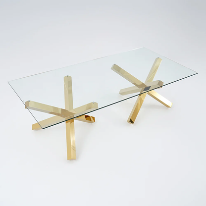 Modanio Stella Dining Table with 12mm Glass Top | Gold Stainless Steel Pedestal Base